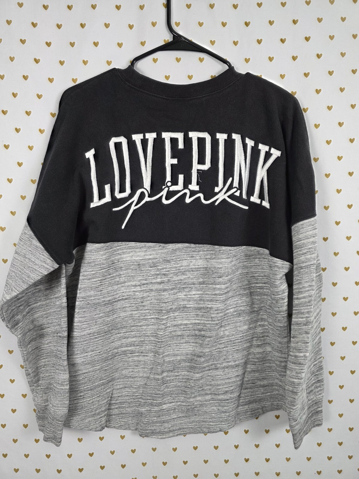 Victorias Secret Pink Embroidered love Oversized Sweater Shirt SMALL