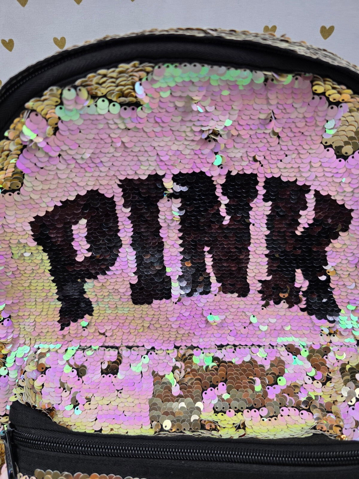 Victoria's Secret PINK Flip Sequin Backpack Gold Pink LOVE PINK Book Bag