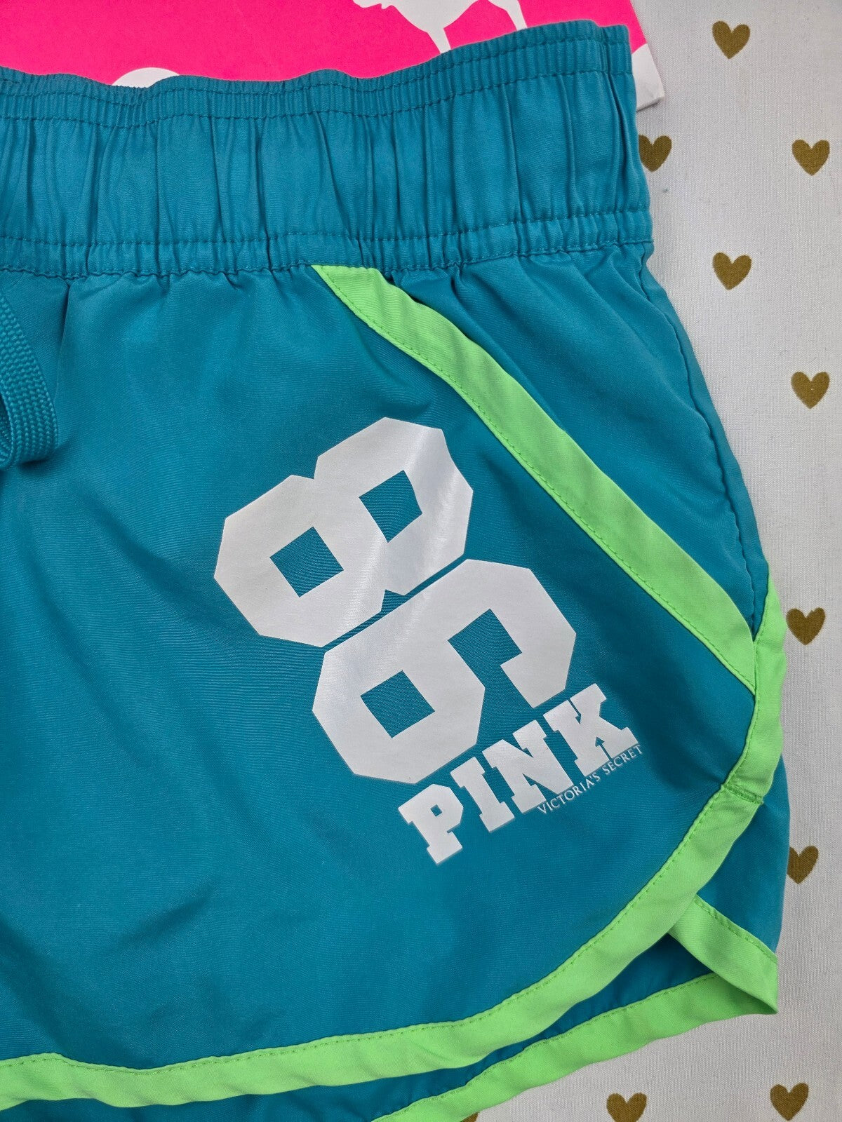 Victoria's Secret PINK 86 Shorts Medium Teal Neon Green Vintage Y2K Athletic
