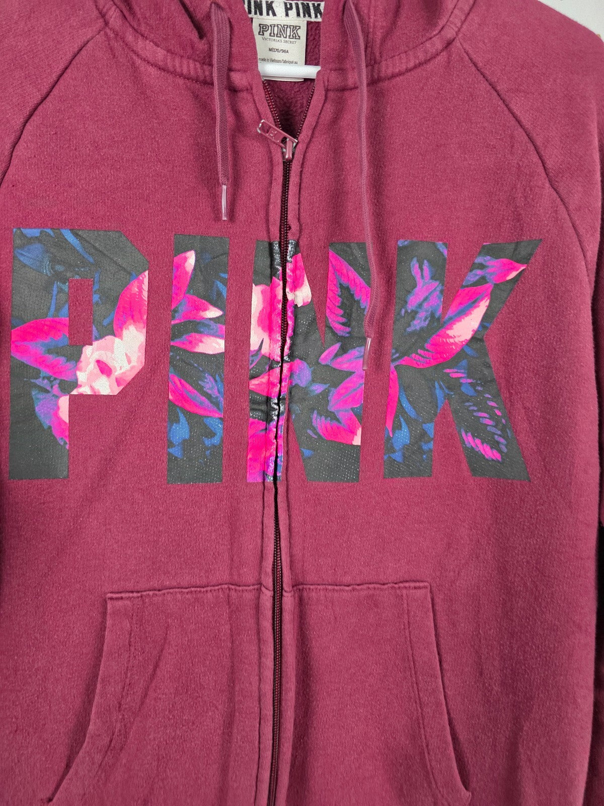 Victorias Secret Pink Floral Logo Full Zip Hoodie Jacket Medium