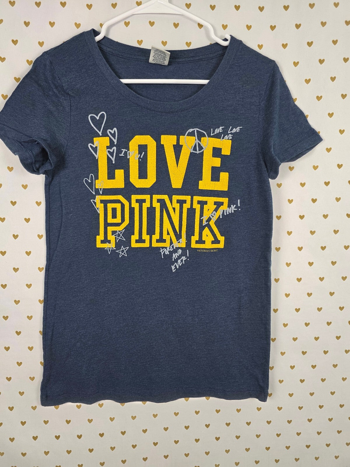 Victorias Secret PINK Vintage Love Logo y2k Heart Tee Shirt MEDIUM