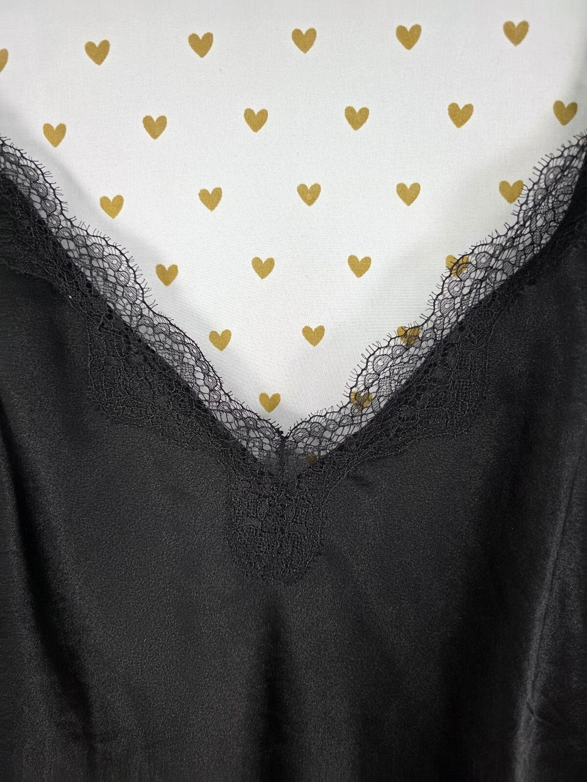 Victorias Secret Black Satin Slip Dress Lace accent LARGE Nightie Lingerie