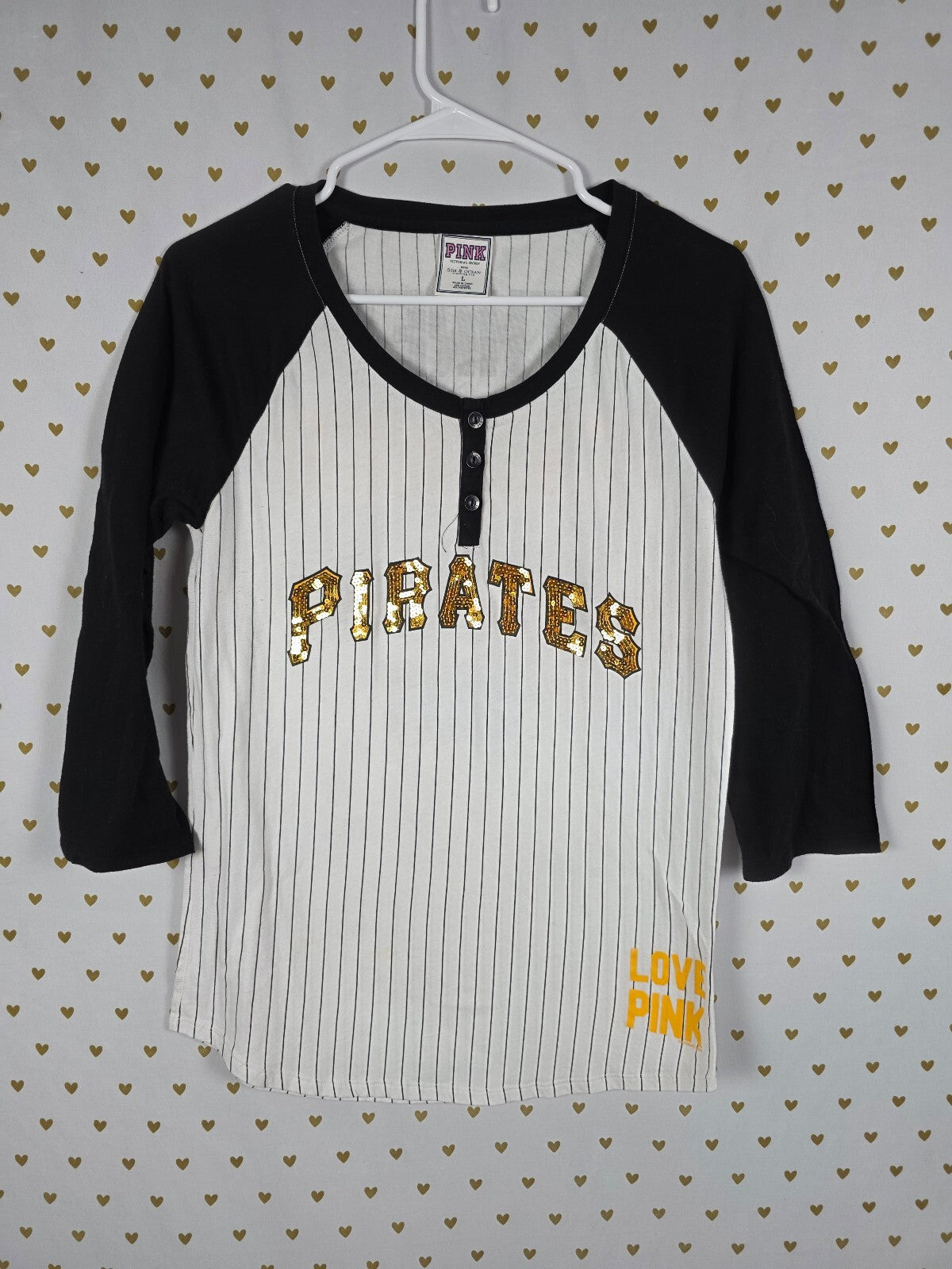 Victoria's Secret PINK Pittsburgh Pirates Sequin Baseball Shirt L MLB BLING