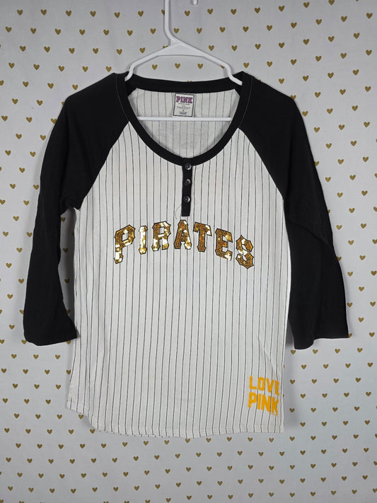 Victoria's Secret PINK Pittsburgh Pirates Sequin Baseball Shirt L MLB BLING