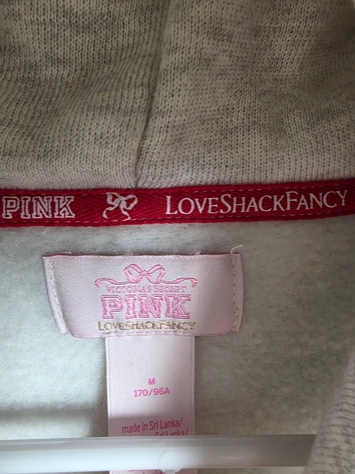 Victoria's Secret PINK x LoveShackFancy Dog Hoodie Jogger Set M Plaid BLING