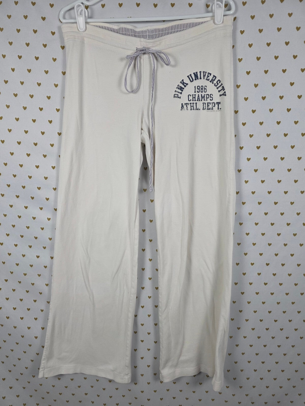Victorias Secret PINK Vintage Soft UNIVERSITY Sweats Flare White Cotton SMALL