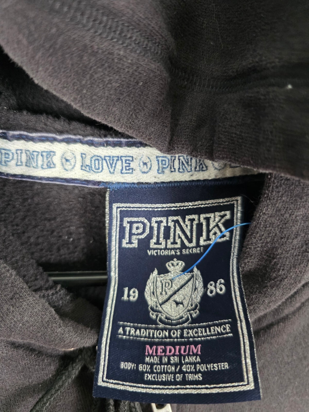 Victorias Secret Pink Vintage Y2k PEACE Love Full ZIp Hoodie Jacket Black Medium
