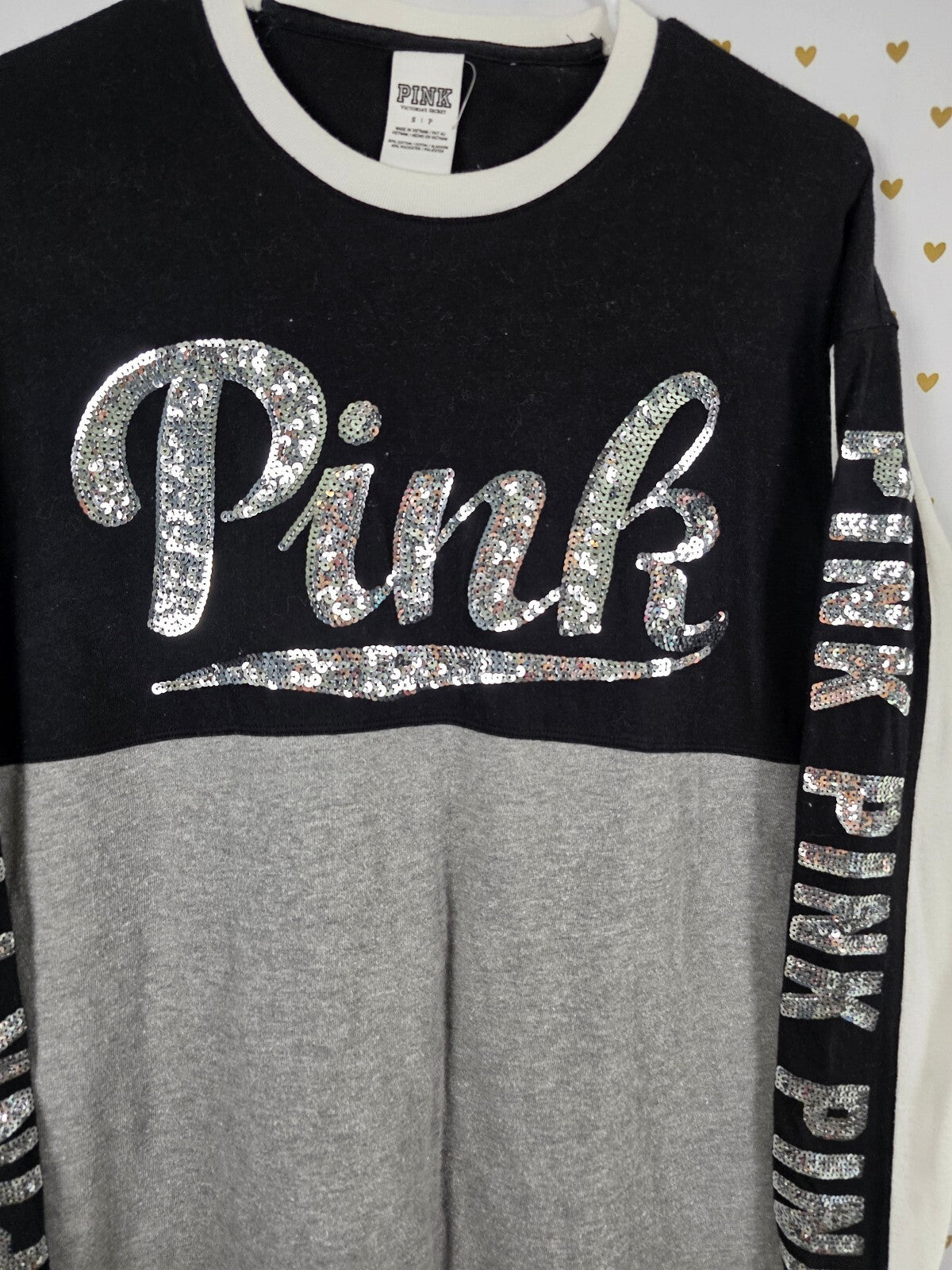 Victorias Secret PINK BLING Colorblock Sequined Sweater Shirt SMALL