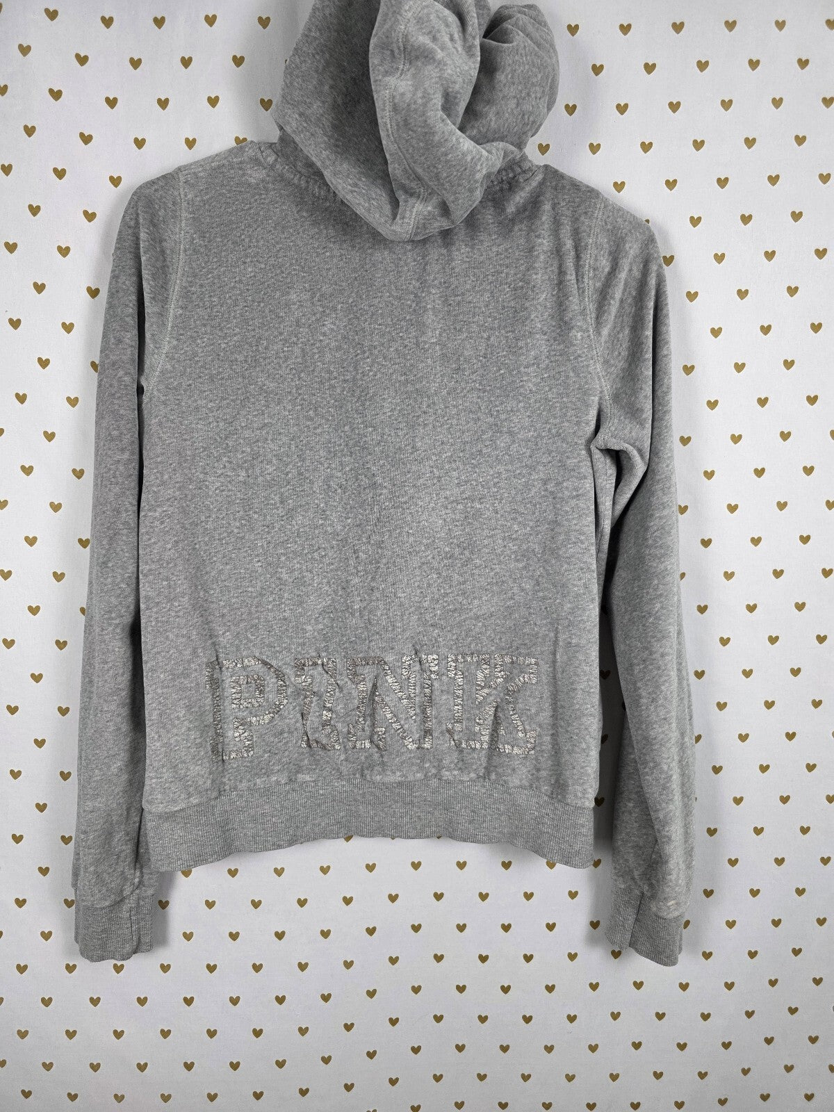 Victorias Secret Pink VELOUR Logo Hoodie Jacket Grey Vintage Y2k Medium