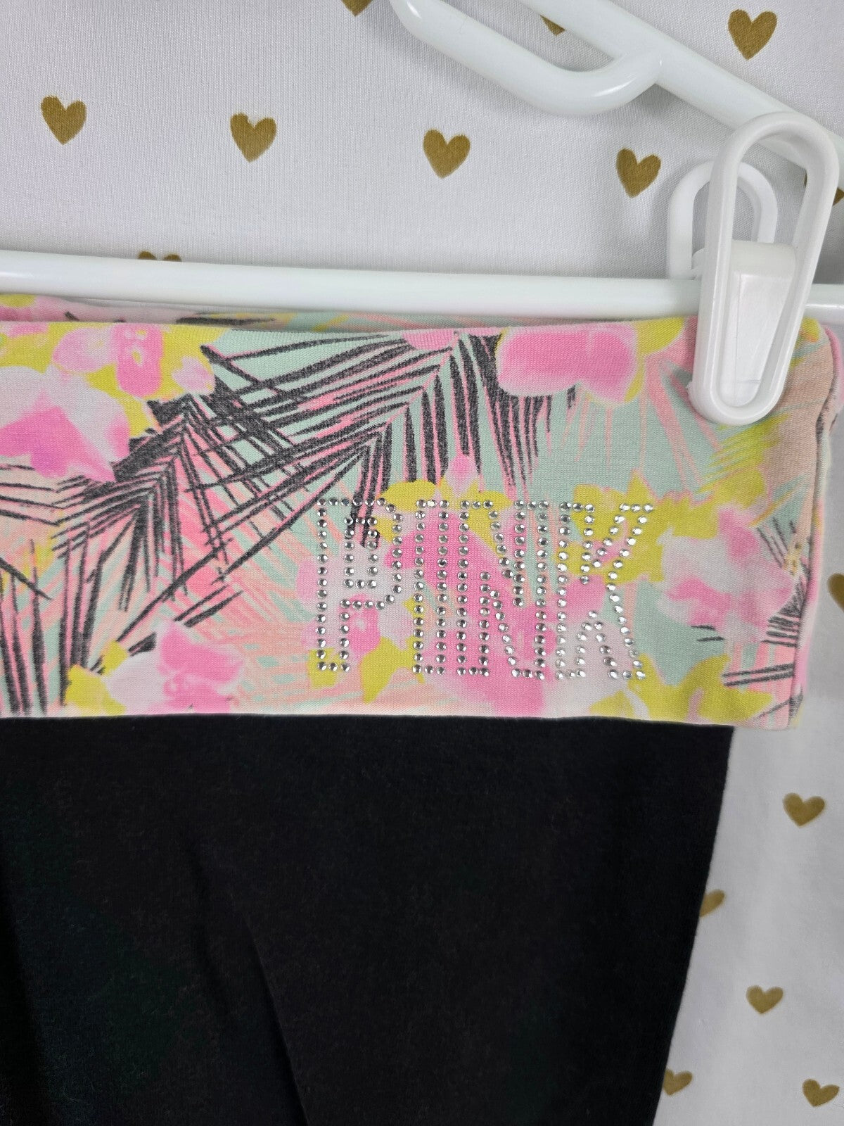 Victorias Secret PINK Vintage Bling Neon Foldover Yoga Pants Medium Ankle Skinny