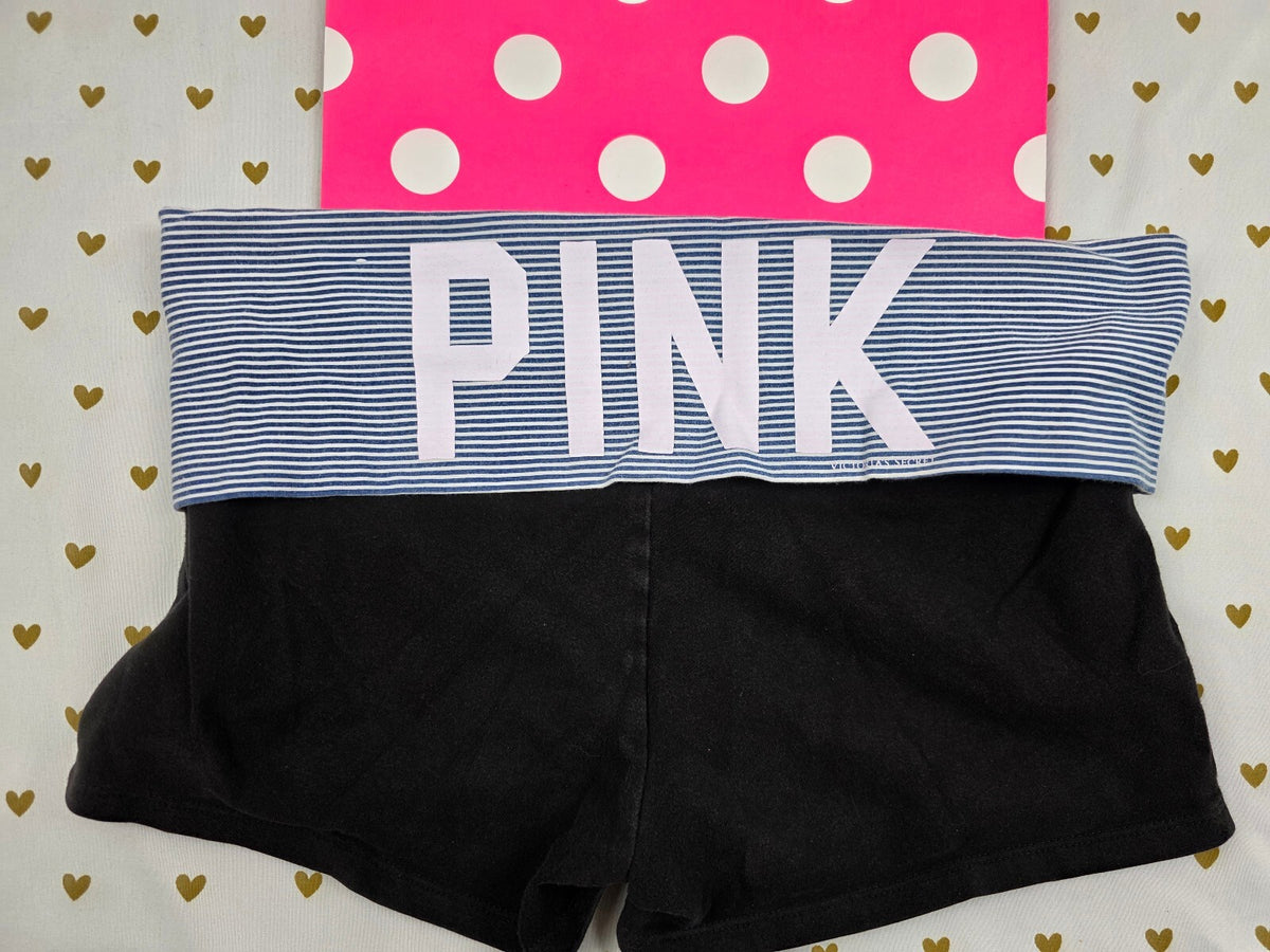 Victorias Secret PINK Striped FOLDOVER Yoga Shorts Y2k Vintage MEDIUM
