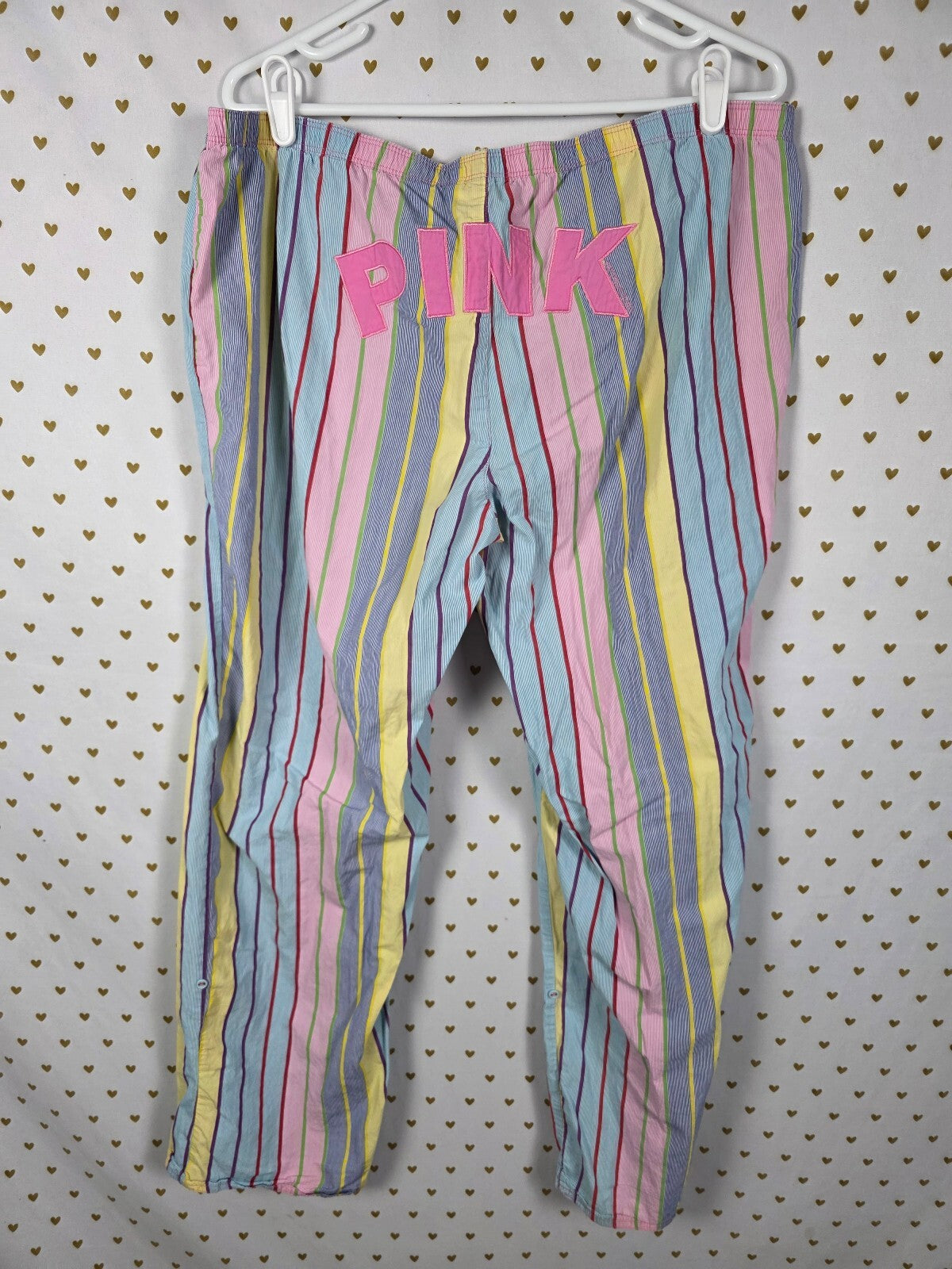 Victoria's Secret PINK Vintage Pink & Rock n' Roll Stripe Pajama Pants Large Y2K