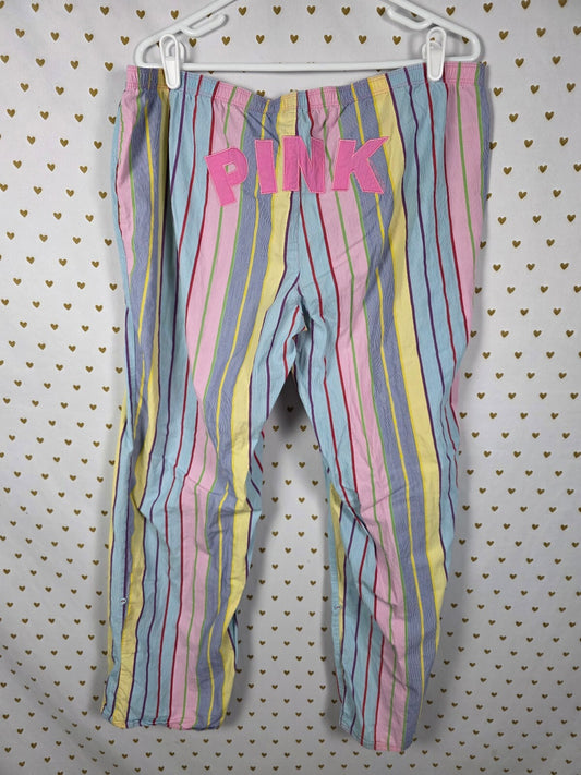 Victoria's Secret PINK Vintage Pink & Rock n' Roll Stripe Pajama Pants Large Y2K