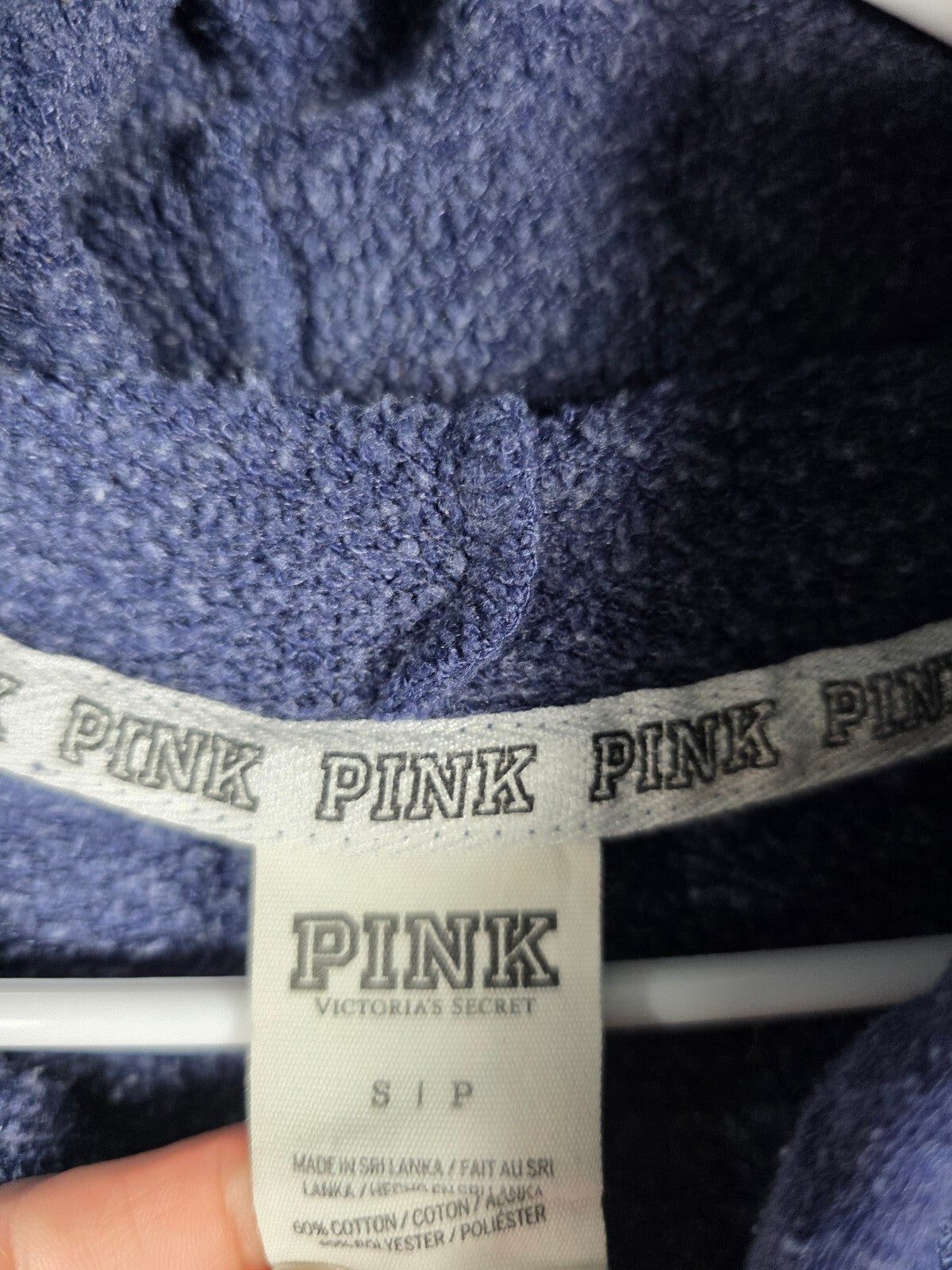 Victorias Secret Pink Blue Embroidered Crest Logo Full Zip Hoodie Jacket SMALL