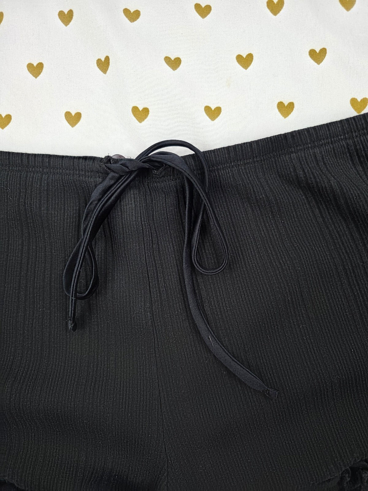 Victorias Secret Black Ruffle Ribbed MEDIUM Sleep Shorts Boxers Pajama Bottoms