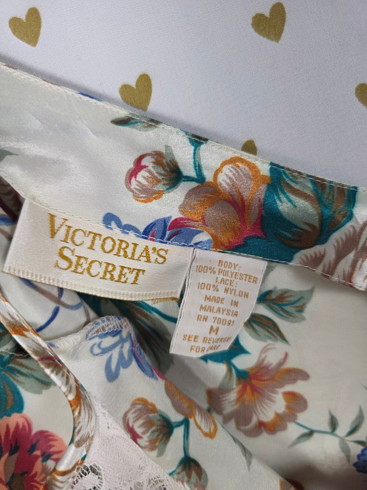 Victorias Secret Vintage Gold Label satin Floral Slip Dress Medium 90's Nightie