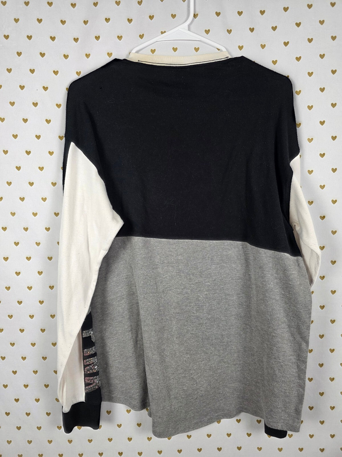 Victorias Secret PINK Bling Long Sleeve Sequined Colorblock Tee shirt Large