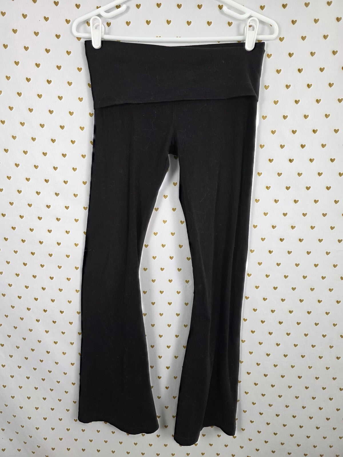 Victorias Secret PINK Bling Studded Logo Foldover Yoga Pants Flare Black Small