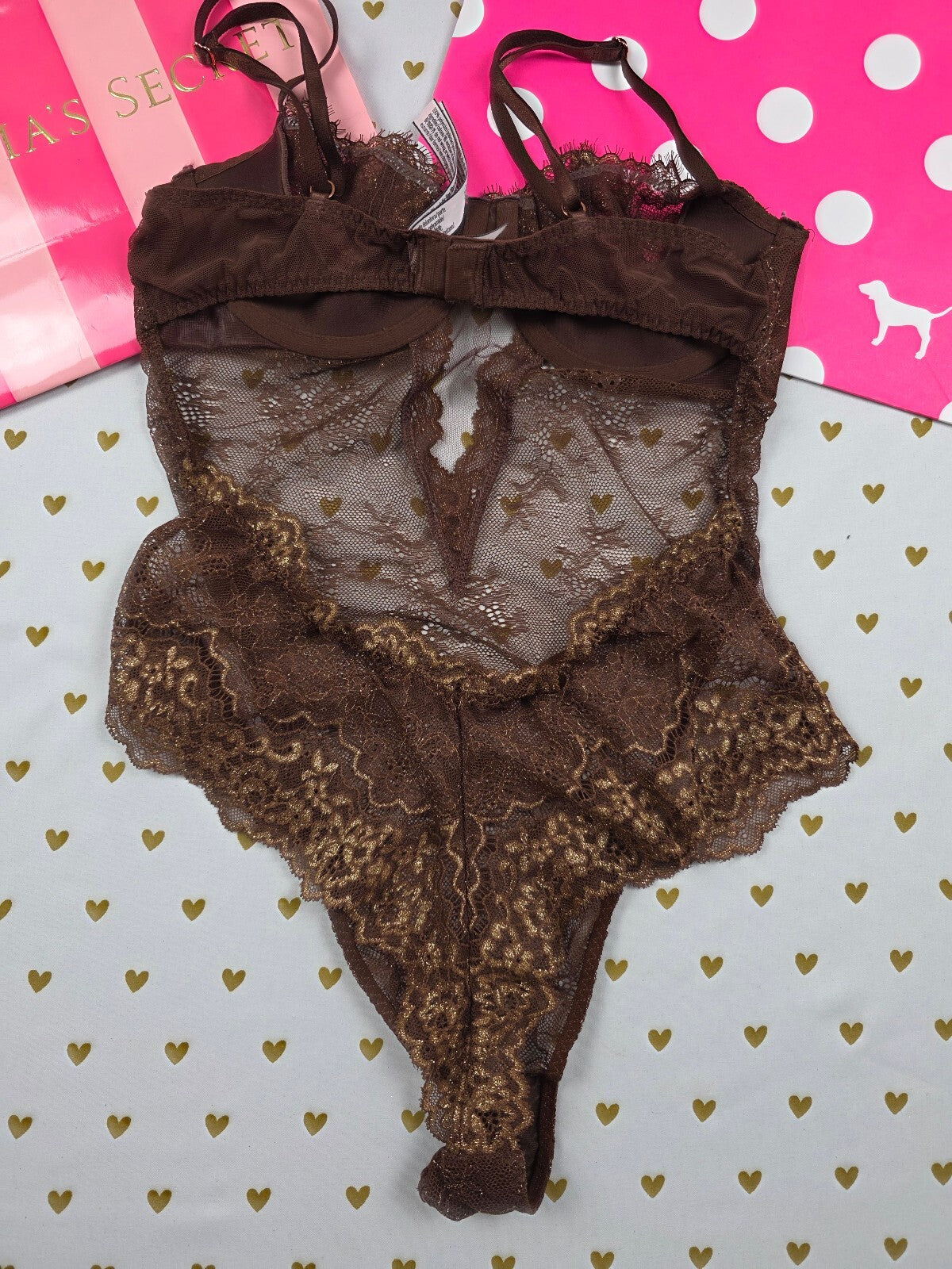 Victorias Secret Brown Underwire Ruffle Bodysuit Teddy Medium