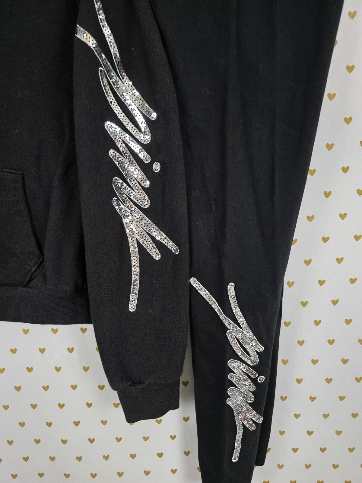Victorias Secret Pink Bling Logo SET Outfit Hoodie Yoga Pants 2pc SMALL Sequins
