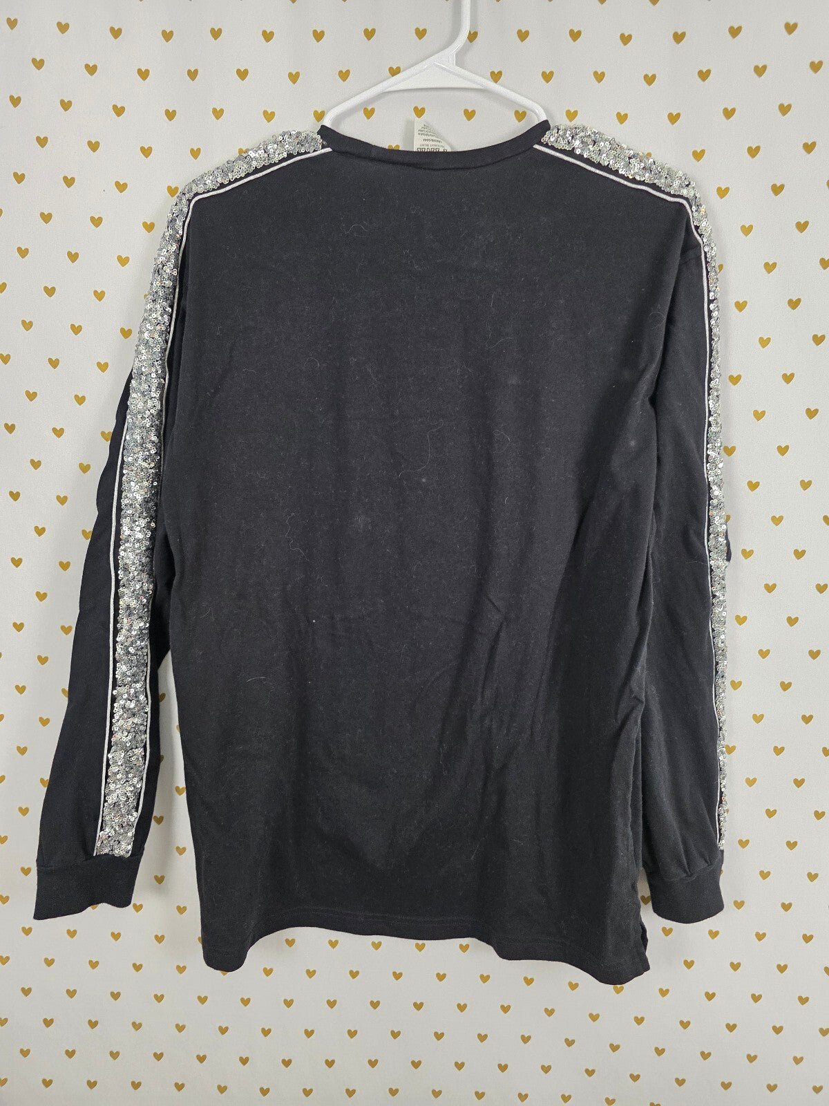 Victorias Secret PINK Holidaze Bling Long Sleeve Sequined Tee shirt Black Large