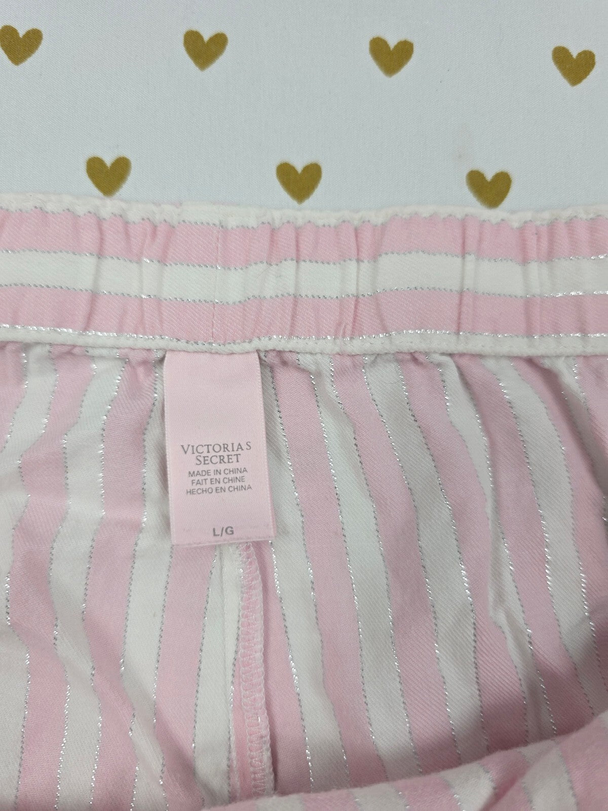 Victorias Secret PINK Striped Shimmer LARGE  Sleep Shorts Boxers Pajama Bottoms