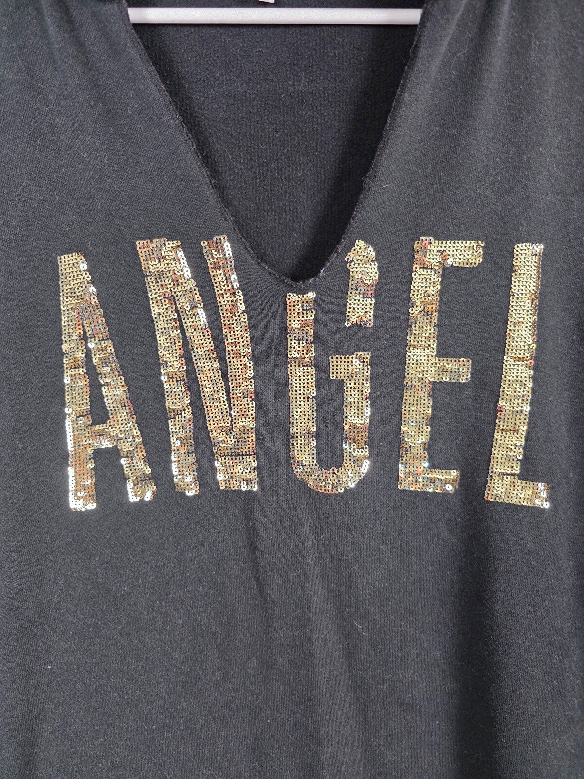 Victorias Secret ANGEL Bling Gold Sequin Pullover V neck Hoodie Sweater LARGE