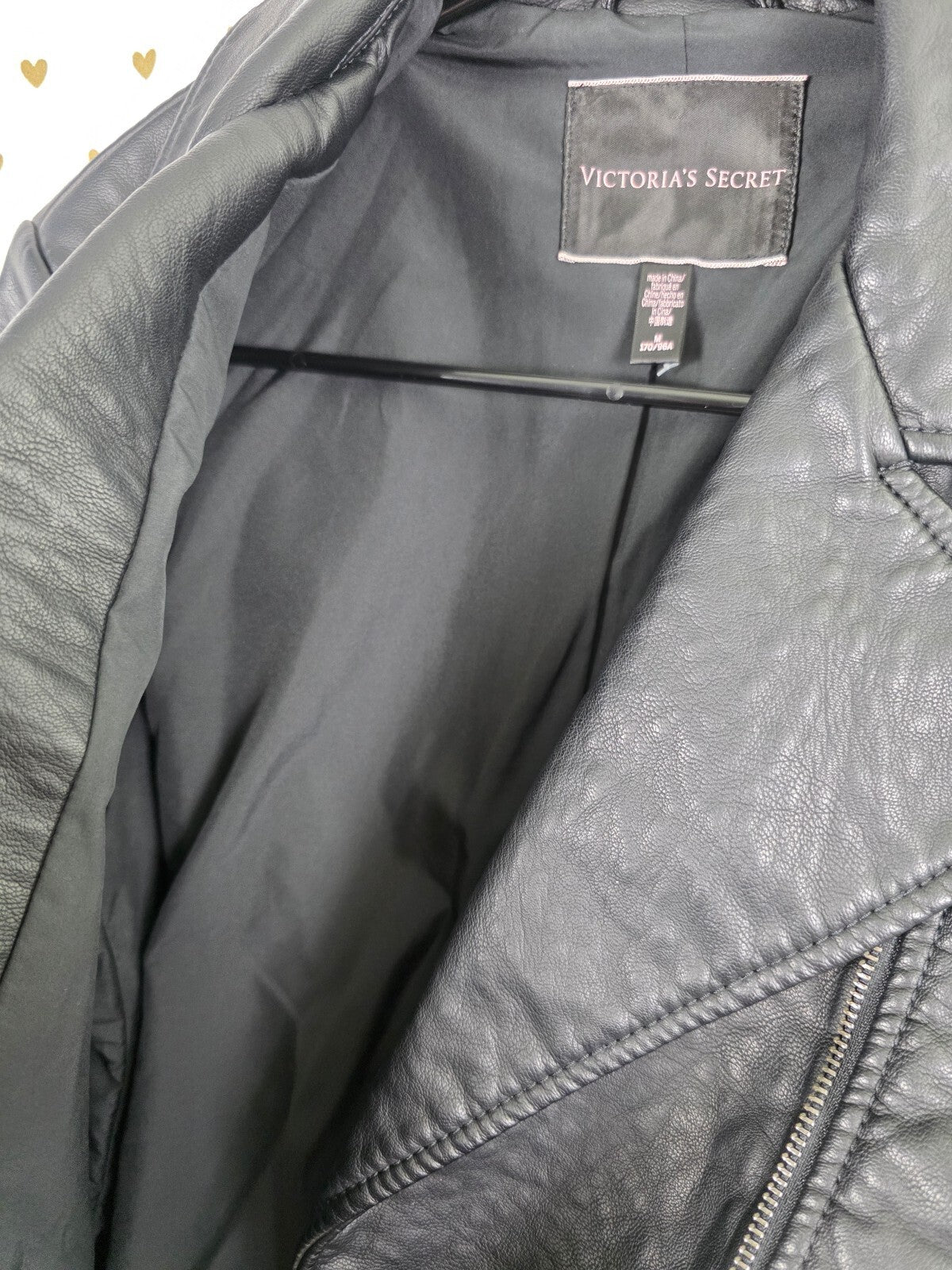 Victoria's Secret Black Faux Leather Pebbled Moto Biker Jacket Belted M