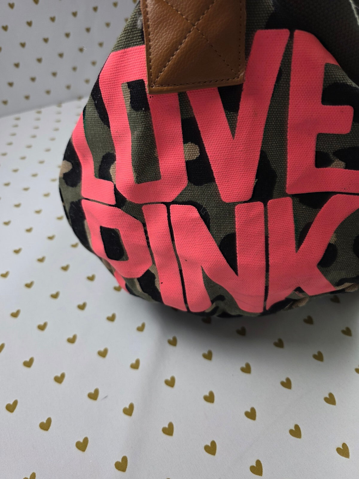Victoria's Secret PINK Leopard Cheetah LOVE PINK Canvas Duffle Weekender Bag