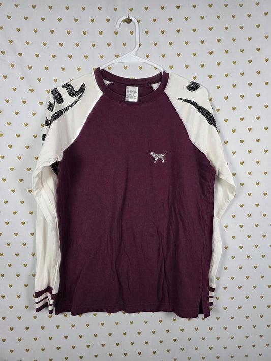 Victorias Secret PINK Raglan Bling Sequined Logo Tee shirt XS