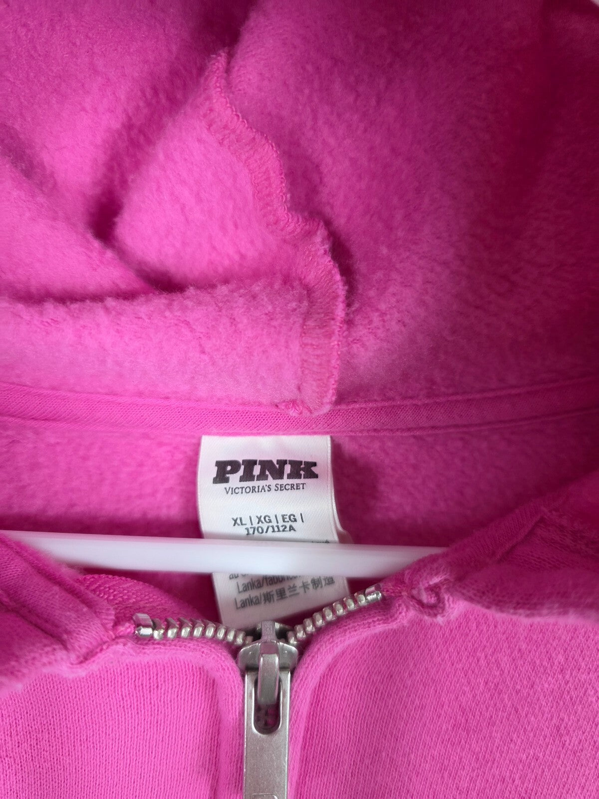 Victorias Secret Pink Embroidered Dog Full Zip Hoodie Jacket XL Oversized