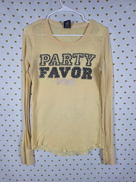 Victoria's Secret PINK Party Favor Thermal Shirt L Rhinestone BLING Yellow