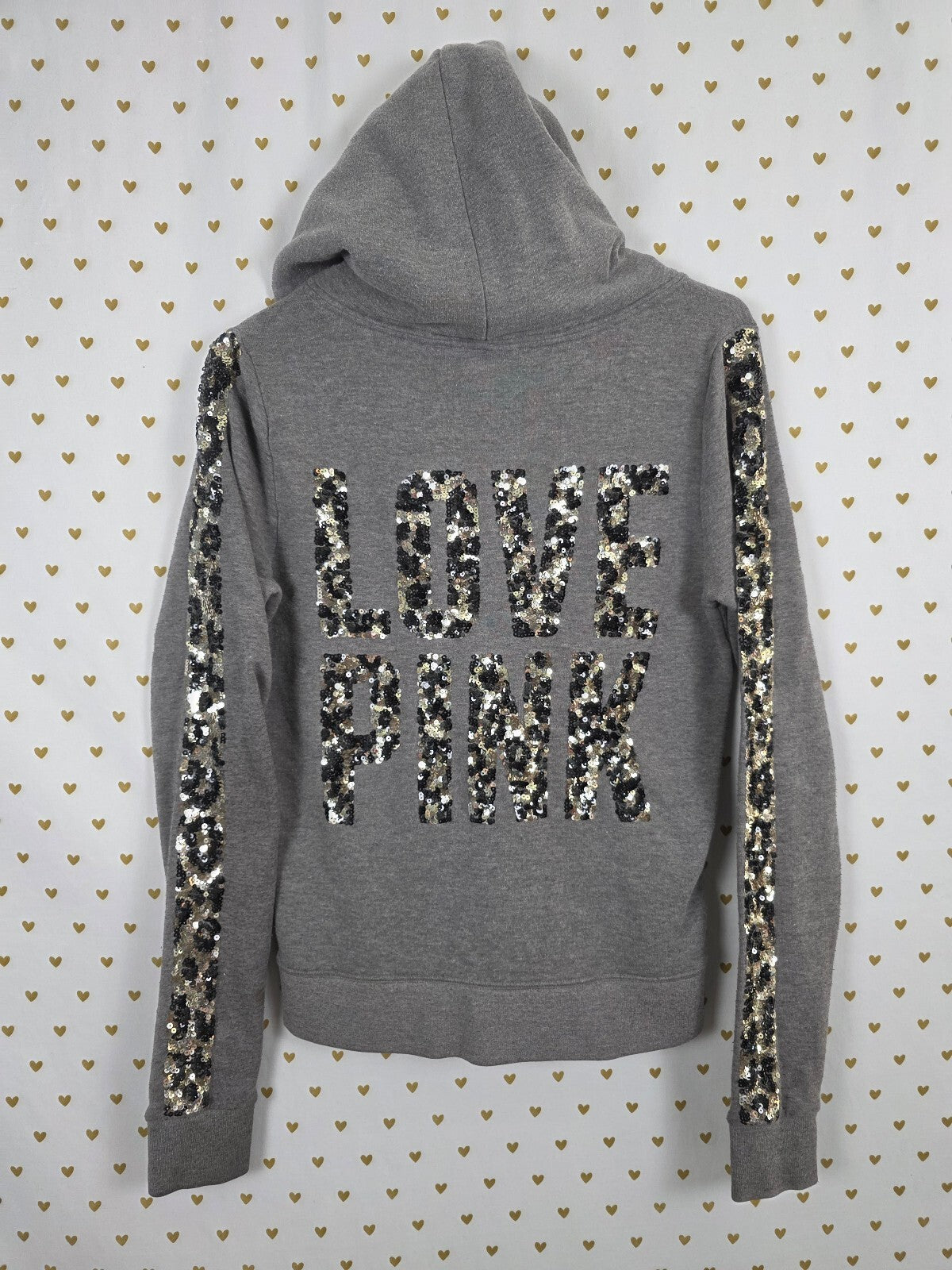 Victorias Secret Pink Leopard Cheetah BLING Sequined Small Hoodie Jacket HTF