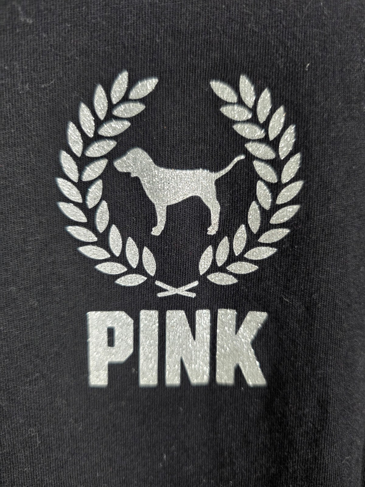 Victorias Secret PINK Gold Bling Crest Logo Dog SMALL Long Sleeve Tee Shirt