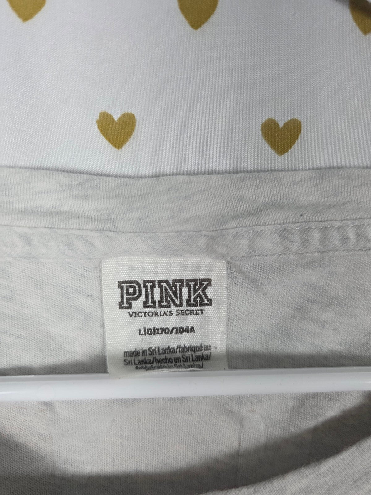 Victorias Secret PINK GOLD BLING Glitter Tee shirt Pocket LARGE