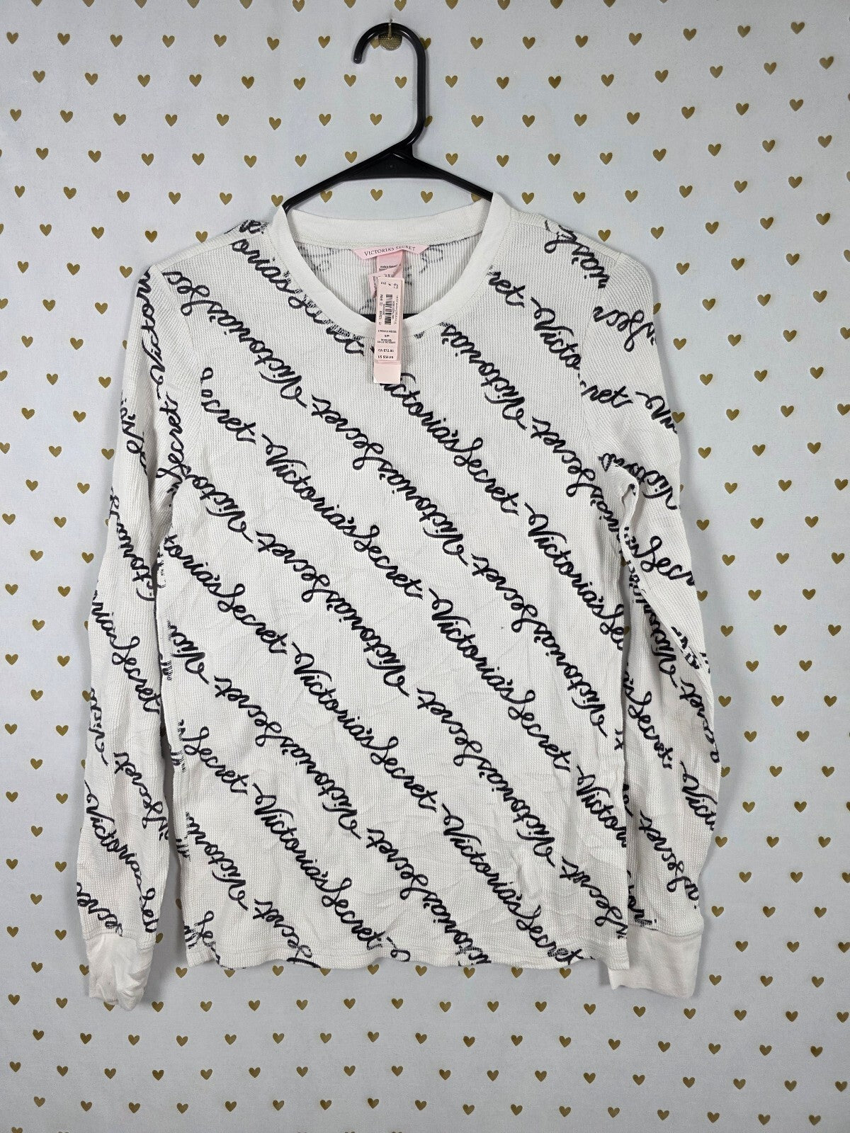 Victorias Secret NEW Thermal Waffle Long Sleeve Logo Tee SMALL NWT