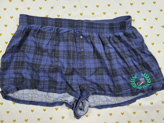 Victorias Secret PINK  Blue Plaid LARGE Sleep Shorts Boxers Pajama Bottoms