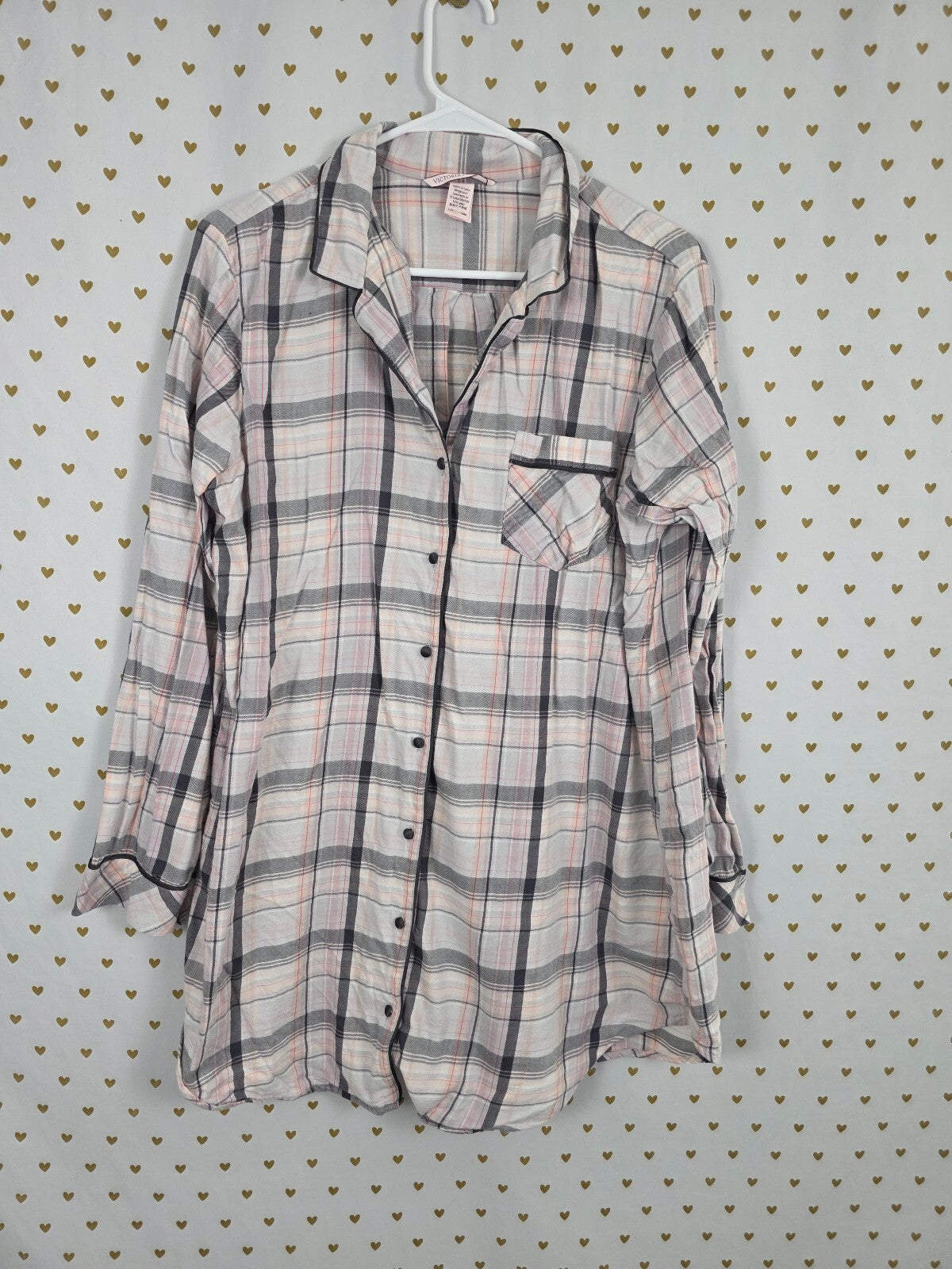 Victorias Secret Plaid Button Front Sleep Shirt Dress Nightgown Large