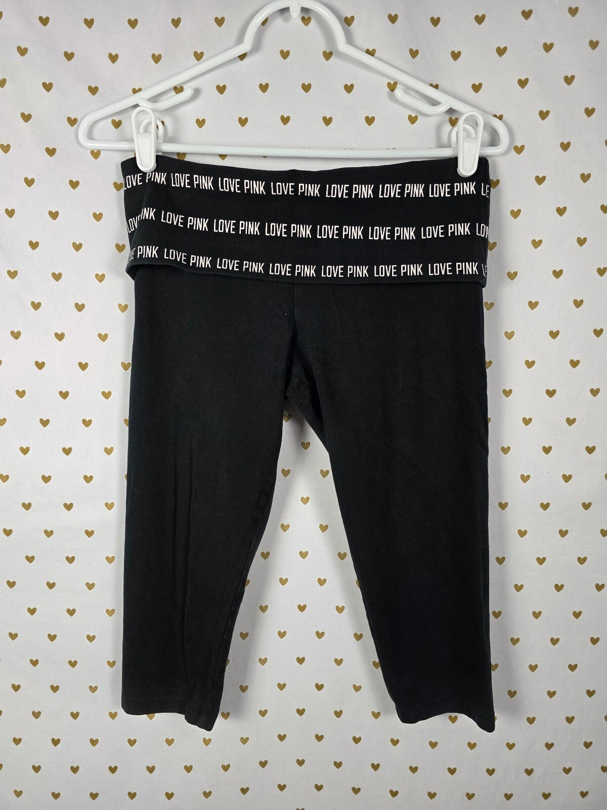 Victorias Secret PINK Vintage FOLDOVER Logo Yoga Pants Capri SMALL