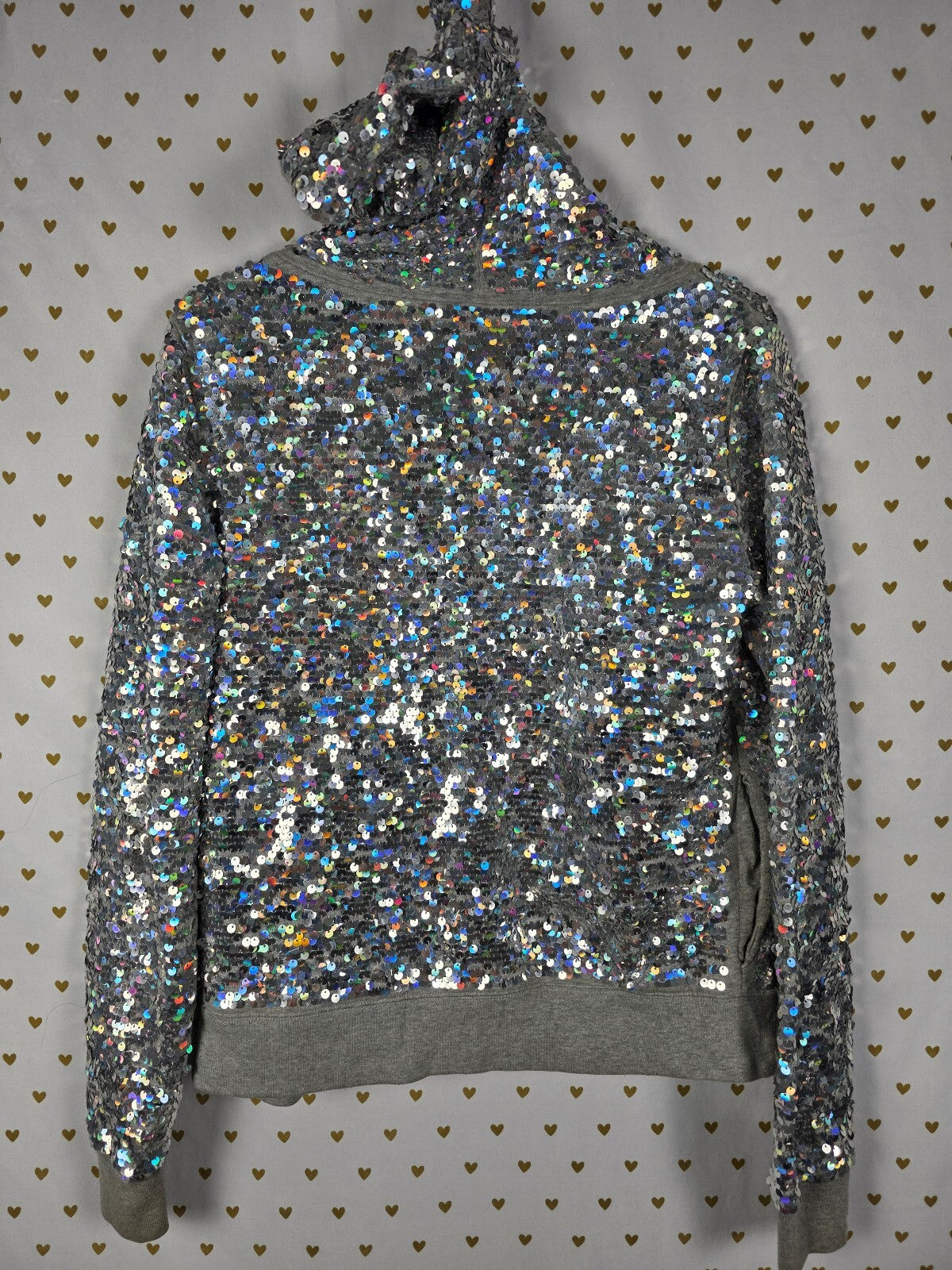 Victoria's Secret PINK Fashion Show 2013 Sequin Zip Hoodie Gray Small Y2K