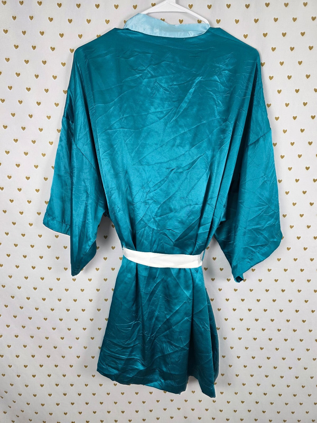 Victorias Secret Teal Satin Silky Robe Pockets Lounge One Size Fits all