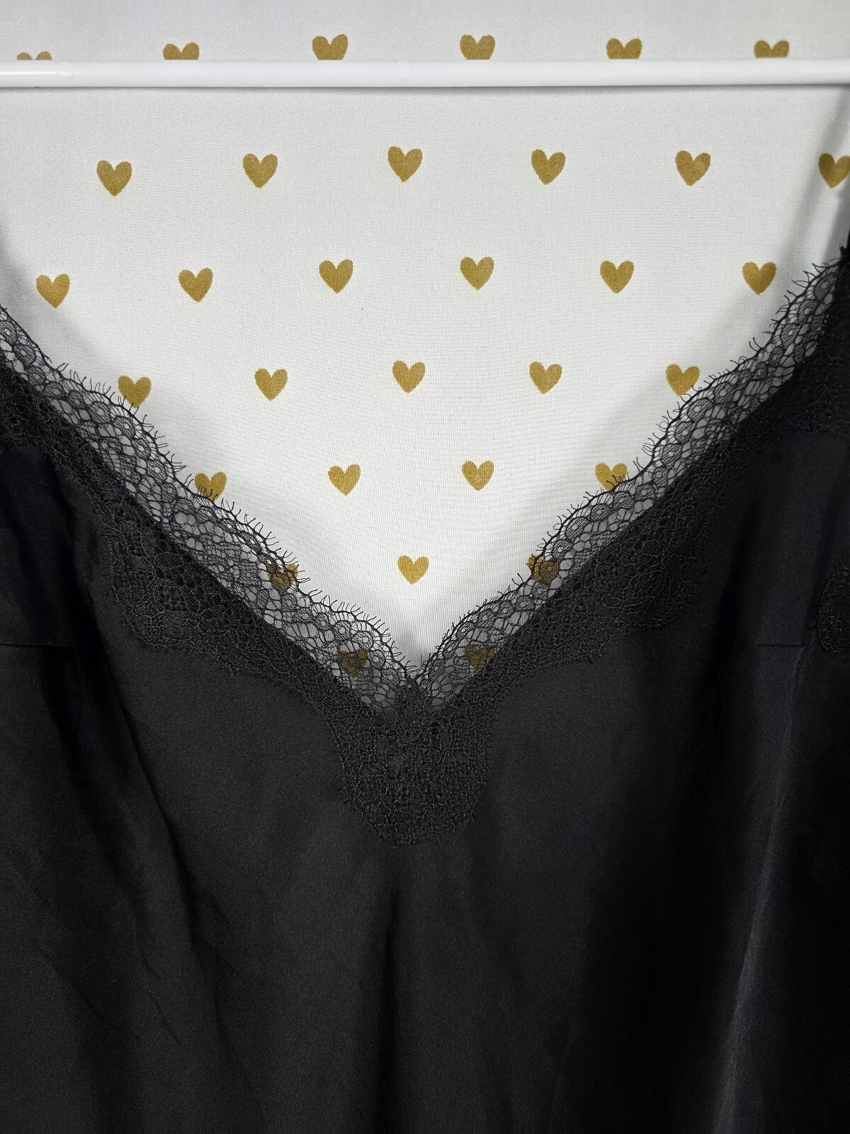 Victorias Secret Black Satin Slip Dress Medium Lace Accent Nightie