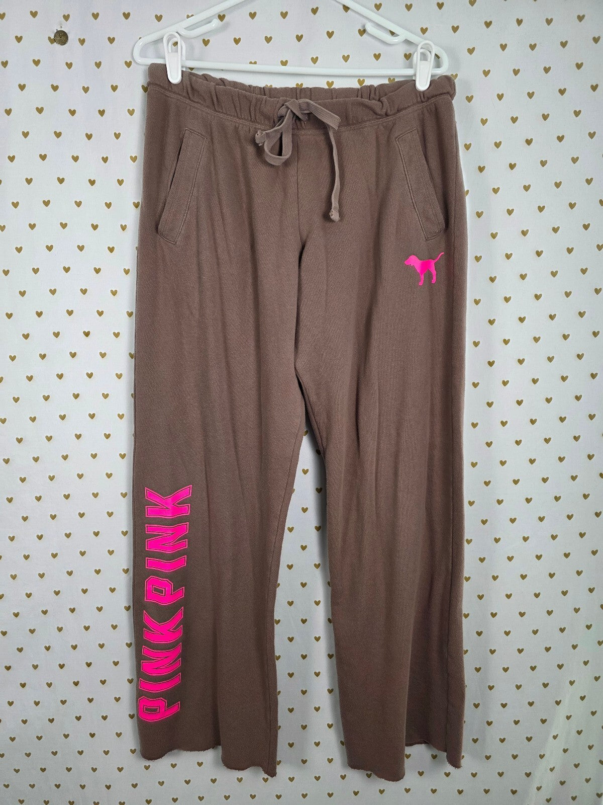 Victorias Secret Pink Brown Logo Boyfriend Diaper Butt Sweats Hoodie SET medium