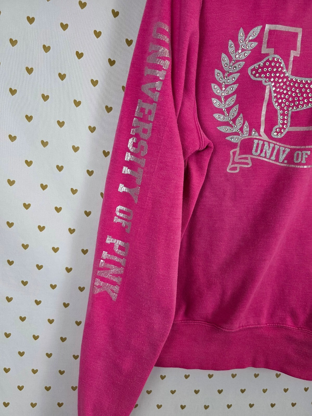 Vintage VS PINK My Favorite Sweats Hoodie L University 86 Rhinestone Dog BLING
