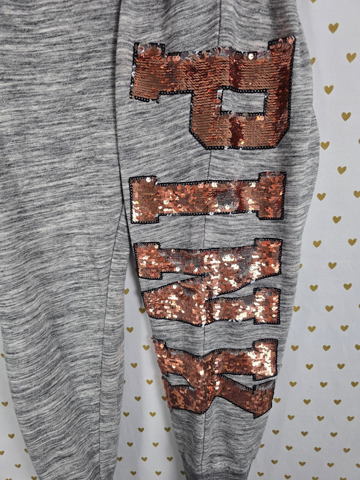 Victorias Secret PINK Gold Bling Flip Sequin Sweats Joggers Sweatpants LARGE