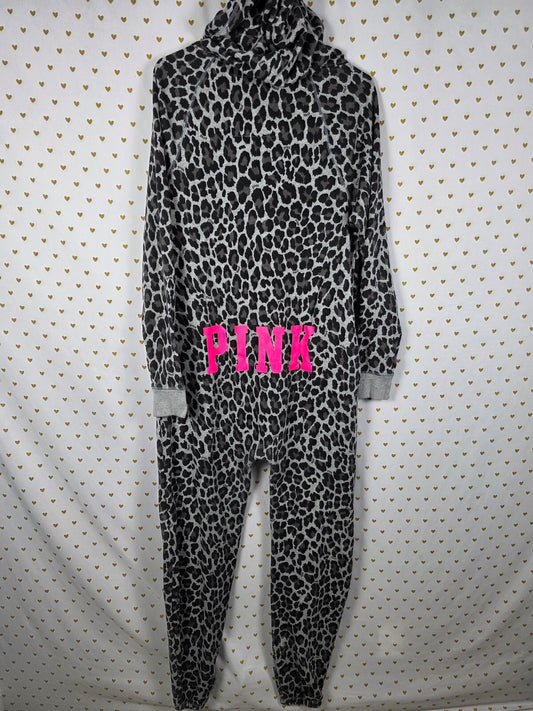 Victoria's Secret PINK 2012 Fashion Show Leopard Jumpsuit Onesie M Hooded HTF