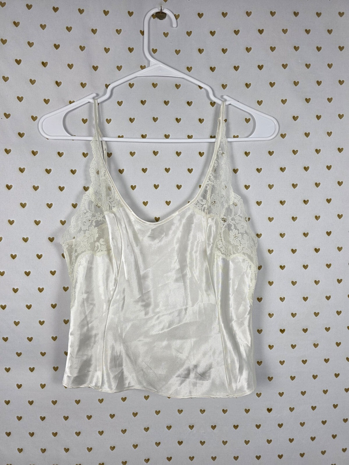Victorias Secret Vintage Heart Label White Satin Babydoll Tank Top Medium