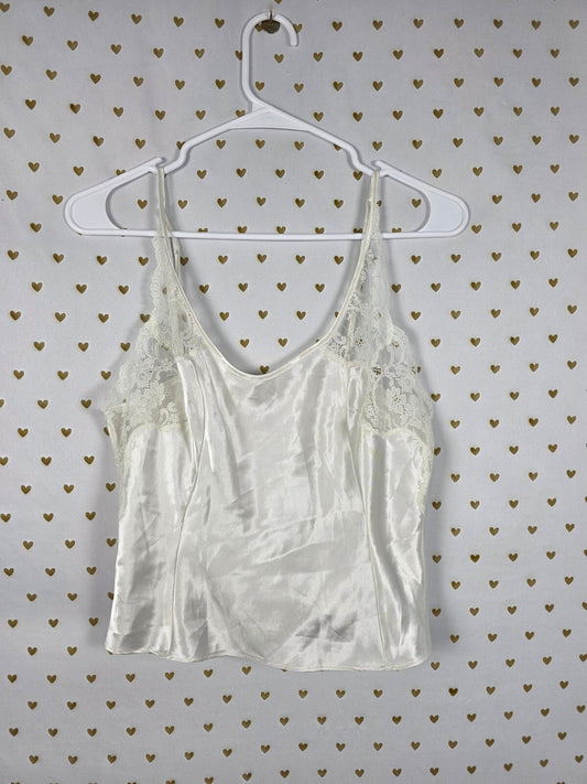 Victorias Secret Vintage Heart Label White Satin Babydoll Tank Top Medium