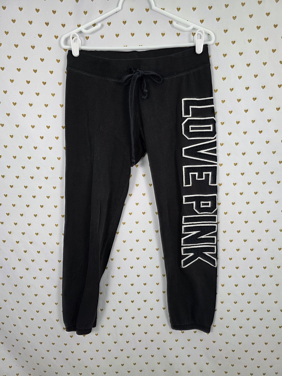 Victorias Secret PINK Embroidered Love Logo Sweats Sweatpants Black XS