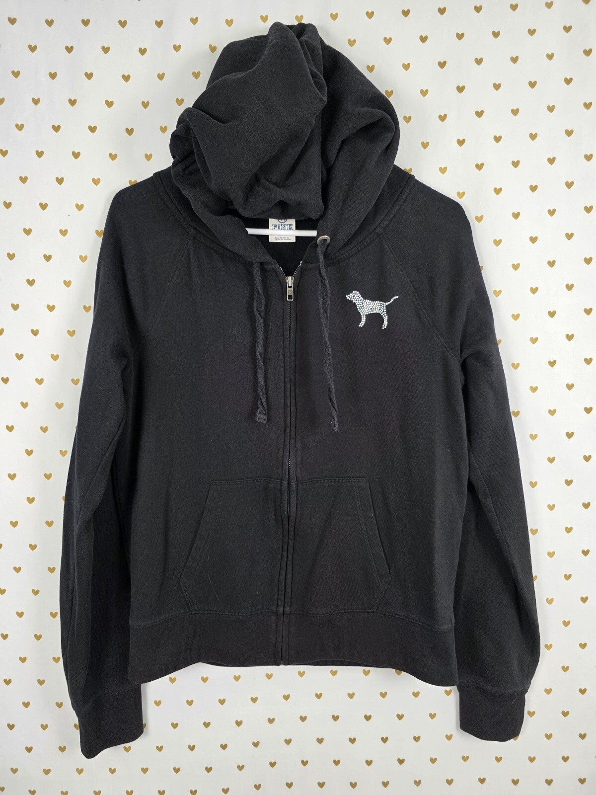 Victorias Secret Pink Bling Studded Full Zip Hoodie Jacket Logo Medium